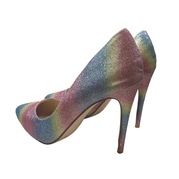 Anne Michelle Hibiscus Heels Womens 8.5 Pastel Rainbow Glitter Mermaid Stiletto - Picture 11 of 16